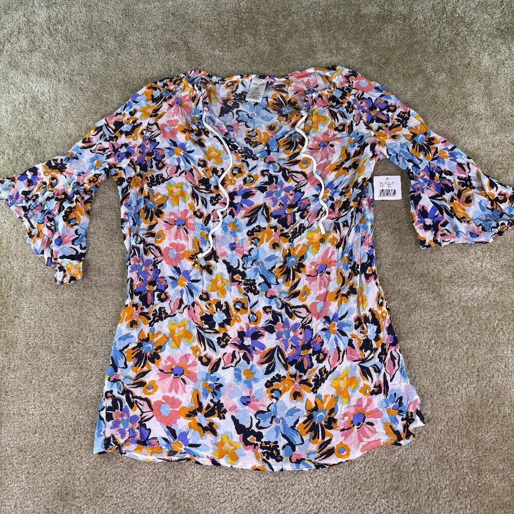 Anne Cole NWT Floral Semi Sheer Plunge Neck Tunic Top Cover Up Medium E936